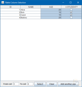 Programmatically Select JTable Column