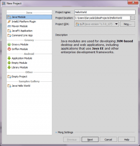 Create a New Project Window Dialog