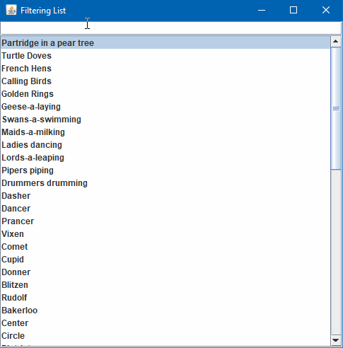 Filtering JList Component Models Demo