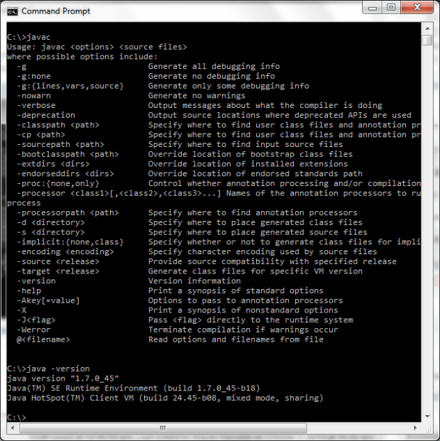 Java Command Recognized