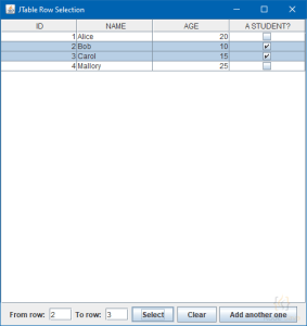 Programmatically Select JTable Rows