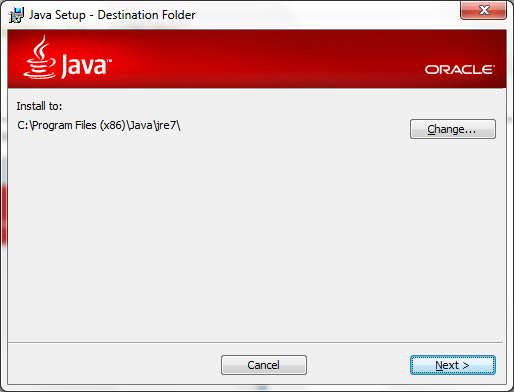 JRE Installation Screen